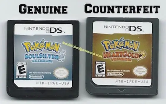 Genuine and Fake Pokemon DS Front Label Scan
