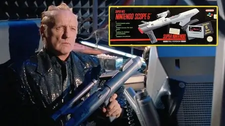 Dennis Hopper as King Koopa firing modified Nintendo Super Scope laser in the 1993 Super Mario Bros movie