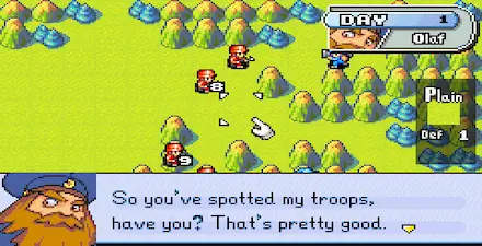 Advance Wars GBA gameplay tutorial showing map-based unit movement and strategy interface