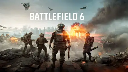Battlefield 6 gameplay art highlighting large-scale military combat and realistic shooter violence.