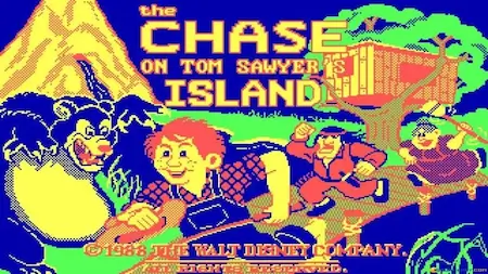 The Chase on Tom Sawyer's Island title screen, 1988, Walt Disney Company.