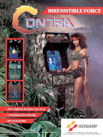 Contra NES arcade brochure with mystery female soldier