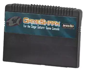 GameShark cheat device inserted into Sega Saturn console