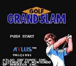 Golf Grand Slam NES title screen – a golf simulator undone by a bizarre spinning ball mechanic.