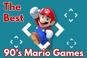 Image of Mario jumping with text that reads 'The Best 90s Mario Games
