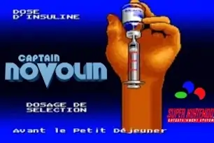Captain Novolin SNES title screen showing insulin dose selection in French version