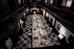 Dining hall inside the mansion from the original Resident Evil.