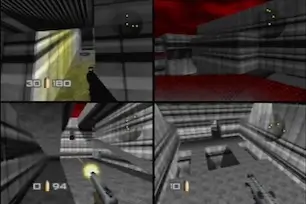 GoldenEye 007 split-screen multiplayer on Nintendo 64.