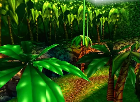 Donkey Kong 64 Jungle Japes level showing bright outdoor environment typical of Nintendo 64 platformers