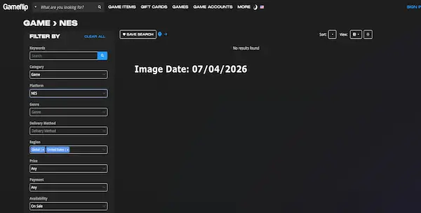 ScreenShot showing Limited Retro Gaming Market on GameFlip in July 2026.
