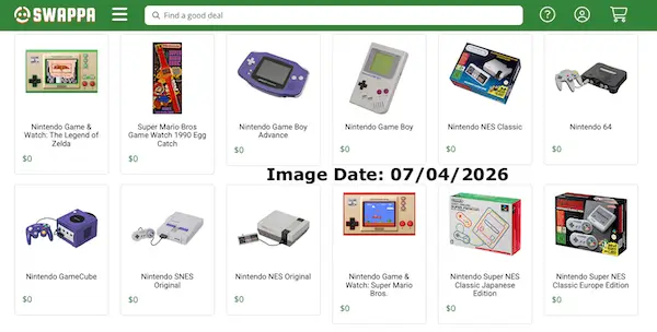 ScreenShot showing Limited Retro Gaming Market on Swappa in July 2026.