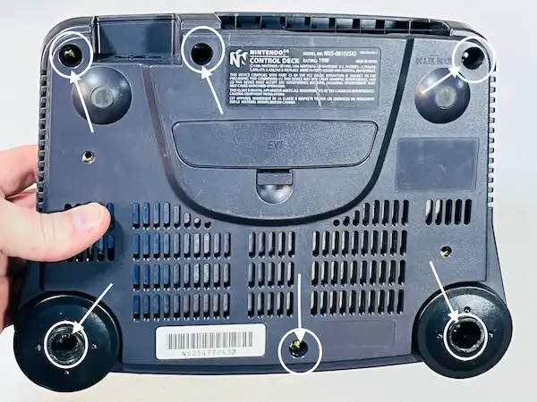 Step 1 - Remove 6 Screws on the Bottom of the Nintendo 64 Console
