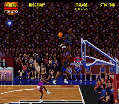 NBA Jam Tournament Edition SNES gameplay with 2-on-2 basketball match