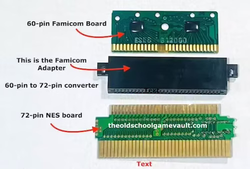 NES Famicom BreakDown from 60 Pin Famicom Game Board, to Famicom Adapter to 72 Pin US Game Board.
