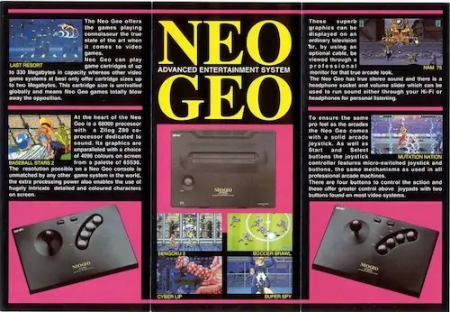 Neo Geo AES launch ad showing arcade-style console