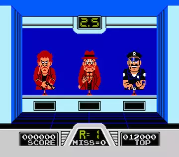 Hogan’s Alley NES light gun gameplay – shoot or don’t shoot cardboard targets