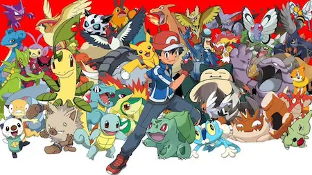 Ash Ketchum with Pikachu, Squirtle, Bulbasaur, and other Pokémon characters — iconic faces of the Pokémon franchise