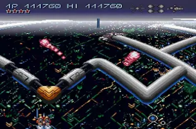 Axelay SNES screenshot – cinematic shoot 'em up with vertical and horizontal levels