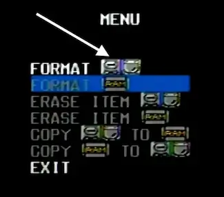 Sega CD Model 2 Memory menu with Format Console option selected