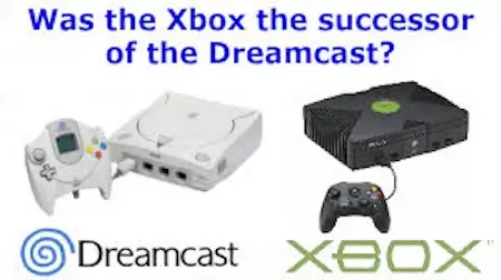 Sega Dreamcast console next to original Xbox console with text asking if Xbox was the successor
