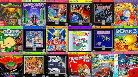 TurboGrafx-CD and Super CD-ROM² game covers including Splatterhouse, Bonk’s Revenge, and Blazing Lazers – TurboGrafx trade-in FAQ