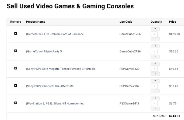 The Old School Game Vault trade-in cart total screenshot