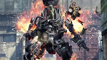 Titanfall Xbox One gameplay screenshot – pilot ejecting into Titan mech during battle