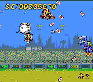 TurboGrafx-16 Air Zonk cartoon-style shooter screenshot