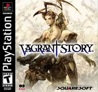 Vagrant Story PS1 cover art with Ashley Riot holding a sword in a gothic fantasy setting