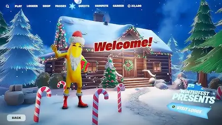 Fortnite Winterfest Lodge 2024 with Santa Peely – modern Christmas video game event