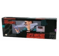 Super Nintendo Super Scope light gun with sensor receiver for SNES shooting games