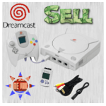 Sega Dreamcast console – system bundle with required cords, controller, and VMU