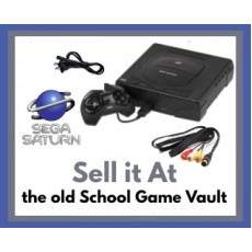 Sega Saturn console bundle with AC power cord, AV cable, and one official controller
