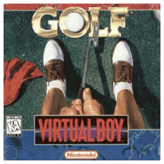 Golf Virtual Boy box art featuring golfer mid-swing against a red 3D background grid