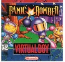 Panic Bomber Virtual Boy cover showing Bomberman tossing bombs in a red puzzle zone