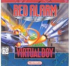 Red Alarm Virtual Boy box art featuring wireframe 3D spaceship in sci-fi combat action