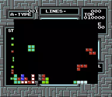 Tetris NES gameplay screenshot showing speed and block variation cheats