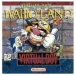 Wario Land Virtual Boy game cover with Wario jumping for coins in red-toned 3D setting