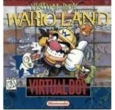 Wario Land Virtual Boy game cover with Wario jumping for coins in red-toned 3D setting