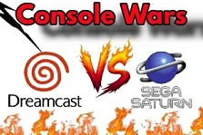 Sega Saturn and Sega Dreamcast consoles side by side under Sega logo – retro console wars image